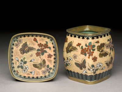 Tobacco jar and stand with butterflies and flowers, c.1880 by Namikawa Yasuyuki